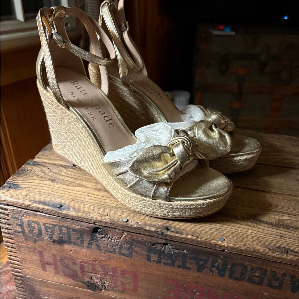 Kate Spade Metallic Gold Wedge Sandals size 10